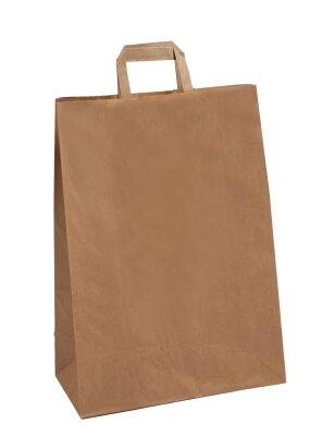 SAC CABAS PAPIER KRAFT BRUN POIGNEE PLATE 320+150X430M C/250