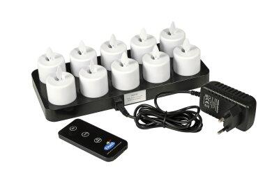 KIT 10 LED BLANC BOUGIE VACILLANTE AVEC CHARGEUR ET TÉLÉCOMMANDE