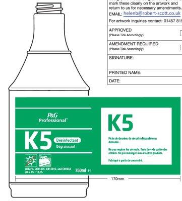 PULVÉRISATEUR VIDE 750ML K5 DÉGRAISSANT DÉSINFECTANT CUISINE