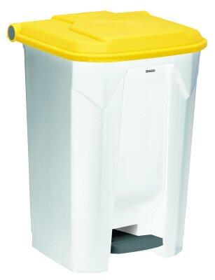POUBELLE A PEDALE UTILO 80L BLANC COUVERCLE JAUNE