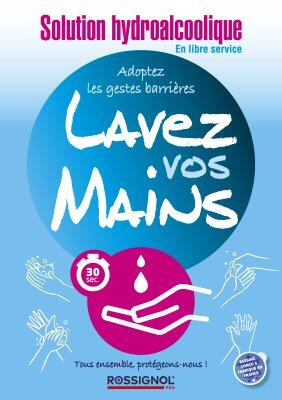 LOT DE 10 AFFICHETTES ADHÉSIVES "LAVEZ VOS MAINS" ROSSIGNOL 210X297MM