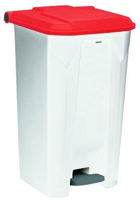 POUBELLE À PÉDALE UTILO 100L BLANC/ROUGE EN POLYPROPYLÈNE