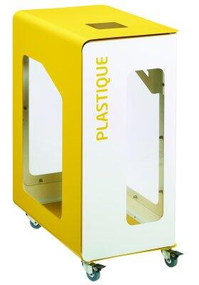 STATION DE TRI 90L ACIER ANTI-UV AVEC ROULETTES - BLANC & JAUNE
