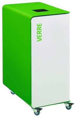BORNE DE TRI SÉLECTIF 90L AVEC ROULETTES ACIER ANTI-UV BLANC ET VERT