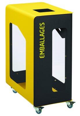 BORNE TRI SÉLECTIF 90L AVEC ROUES ET SERRURE - VERT/JAUNE