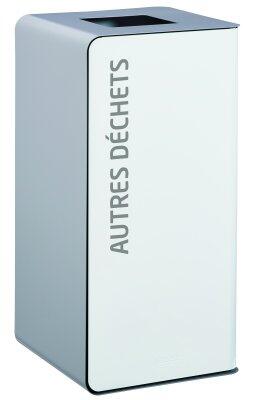 BORNE DE TRI SÉLECTIF 40L ACIER ANTI-UV BLANC/GRIS - OUVERTURE FRONTALE