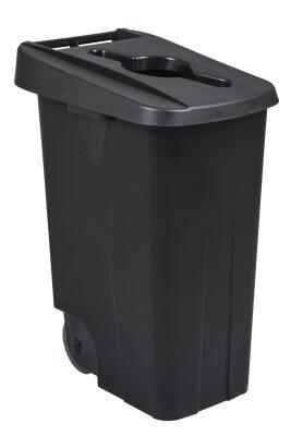 POUBELLE DE TRI MOBILE MOVATRI 85L NOIR AVEC COUVERCLE OUVERT