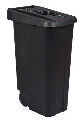 POUBELLE DE TRI MOBILE 110L MOVATRI NOIR AVEC COUVERCLE OUVERT