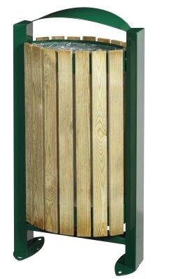 CORBEILLE ARKEA 60L AVEC FAÇADE EN BOIS VERT MOUSSE - ANTI-CORROSION ET ANTI-UV