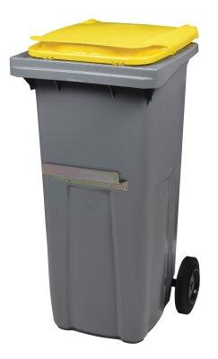 CONTENEUR KOROK 240L GRIS/JAUNE AVEC BARRE VENTRALE - 2 ROUES