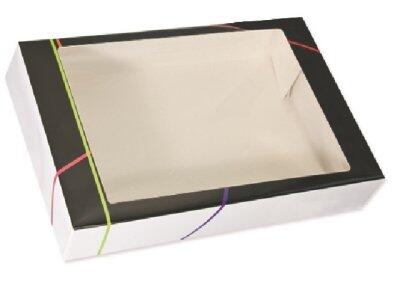 BOÎTES TRAITEUR CARTON NOIR FENÊTRE TRANSPARENTE 620X420X130MM X25
