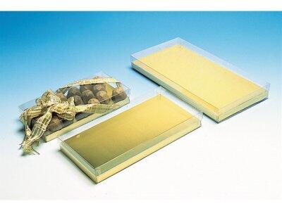 BOÎTES À BONBONS EN PVC  AVEC FOND CARTON OR 180X90X30 MM X40