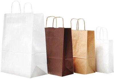 SACS CABAS EN PAPIER KRAFT ET POIGNÉES TORSADÉES 320X430 MM AVEC SOUFFLETS DE 160 MM BLANCS X250
