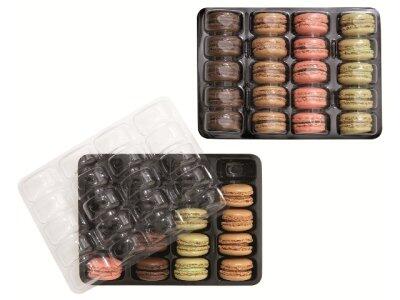 BOITES NOIRES TRANSPORT VENTE 20 MACARONS Ø45MMCOUVERCLES PVC TRANSPARENTS X100