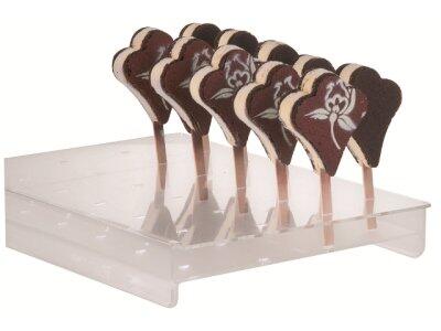 PRÉSENTOIR TRANSPARENT POUR 24 SUCETTES GLACÉES 36X16.5 CM